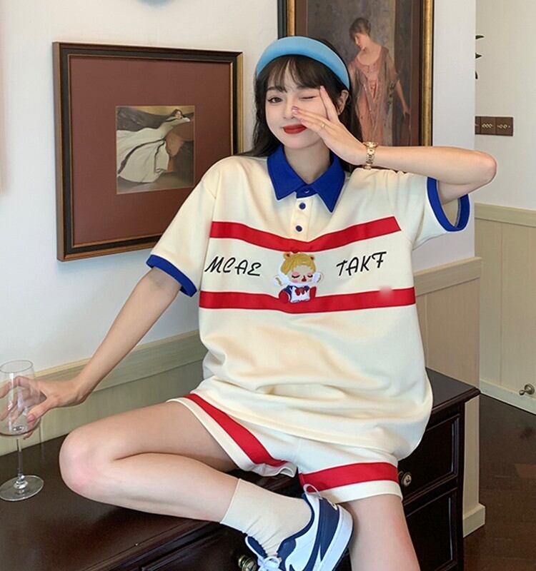 数量限定 プリント切り替え カジュアル 半袖Ｔシャツⅹパンツセット全2色 <U-8665>