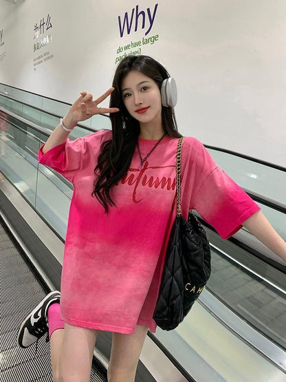 レイジースタイルドーパミングラデーションタイダイオールマッチ半袖Tシャツ<U-2895>