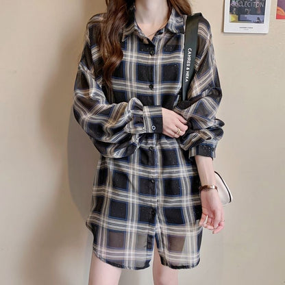 定番シンプル 透け感 チェック柄 日焼け対策 全3色 シャツ ＜U-8544＞