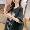 着心地良い ハート 立体風 プリントTシャツ 三色 ゆったり半袖＜U-2933＞