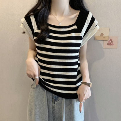 今季マストバイ ファッション カジュアル エレガント ストライプ柄 Tシャツ<U-8339>