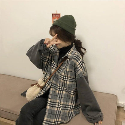 オシャレ度満点 カジュアル POLOネック チェック柄 シャツ ブラウス＜isf-2641＞