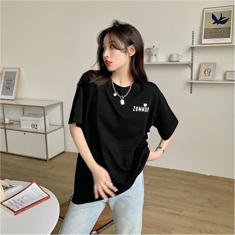 デザイン感 切り替え チャーミング プリント Tシャツ カットソー＜U-3538＞