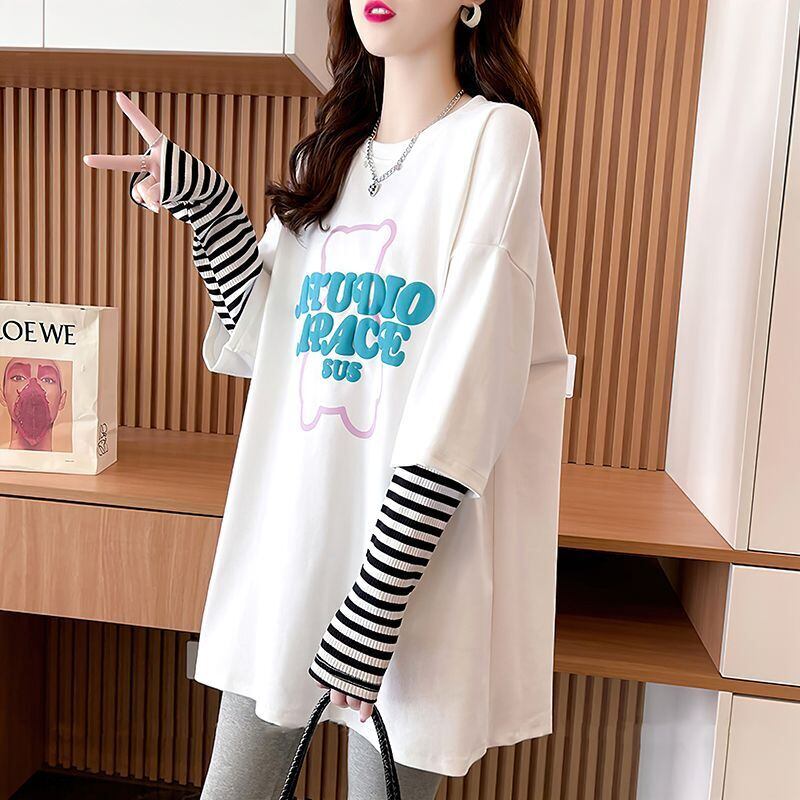 絶対流行 カジュアル アバンギャルド レイヤード風 プリント全3色 Tシャツ＜U-9587＞