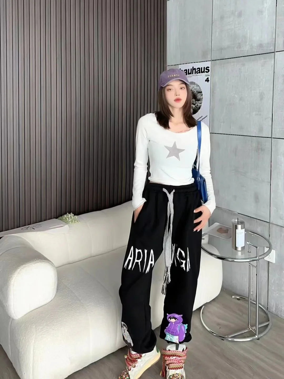 韓国系ビックロゴ裏起毛ジョガーパンツ2色あり