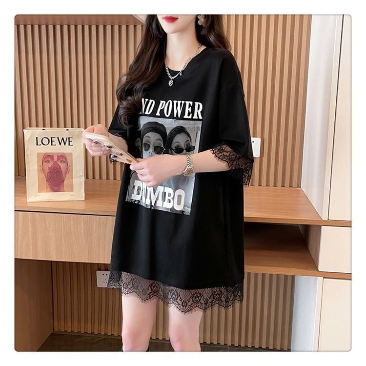 売り切れ必至 レース ファッション 切り替え ゆったり 半袖Tシャツ＜U-8480＞