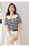 美人度アップ エレガント ファッション ストライプ柄 Tシャツ<U-8333>