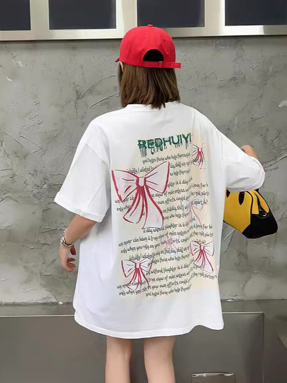個性的なデザイン プリント ラウンドネック 半袖 Tシャツ カットソー＜U-8273＞