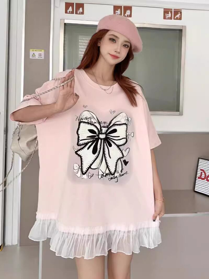 今季マストバイ プリントゆったり 切り替え 半袖Tシャツ 全4色＜U-8256＞