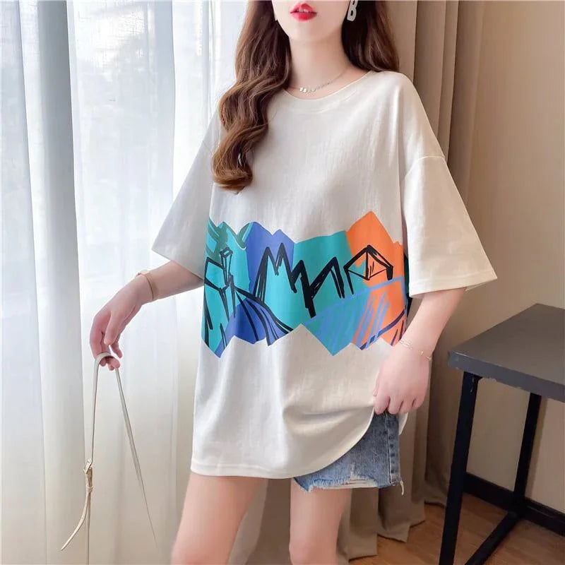 個性的なデザイン ラウンドネック 一目惚れ プリント Tシャツ カットソー＜U-3009＞