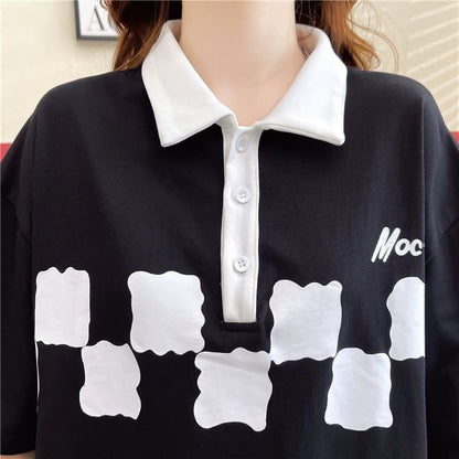 デザイン感 切り替え チャーミング プリント Tシャツ カットソー＜U-3586＞