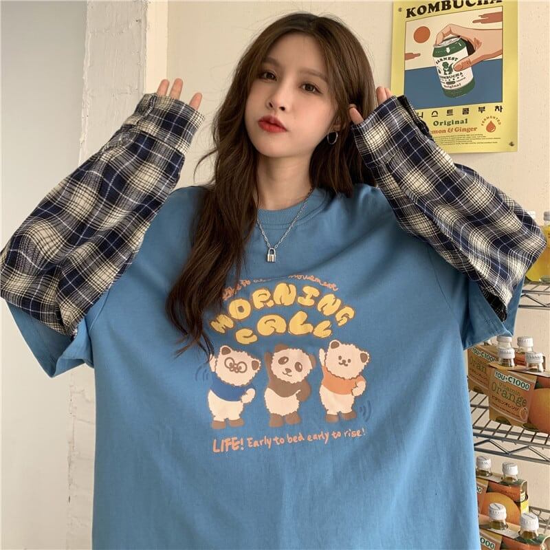 オシャレ度満点 ラウンドネック 個性的なデザイン カートゥーンプリント Tシャツ＜U-2257＞