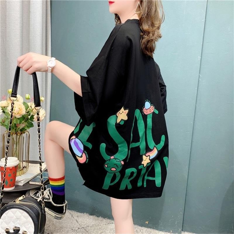 ファッション 切り替え 美人度アップ プリント Tシャツ カットソー＜U-3636＞