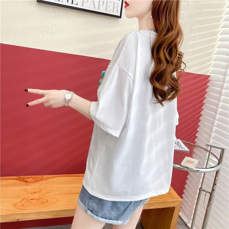 デザイン感 プリント チャーミング Tシャツ カットソートップス＜U-3151＞