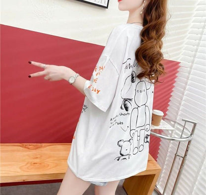 【個性派】 プリント カジュアル ビッグロゴ ゆったりトップス 半袖Tシャツ 全2色＜U-4940＞
