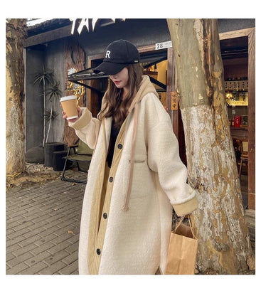 着回し力抜群 暖かい服,ゆったりとしたアウターウェア カジュアル フェイク ラムウール ロング コート <U-9983>