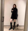 レイヤード風ハイネックロングニットセーター