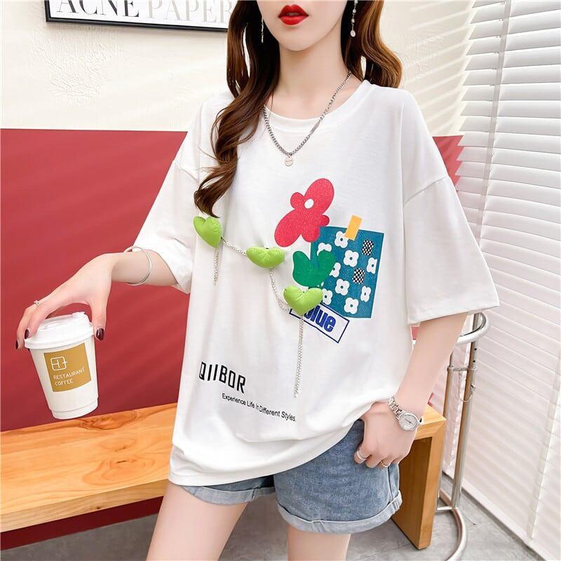 カジュアル プリント 好感度満載 ラウンドネック Tシャツ カットソー＜U-3118＞