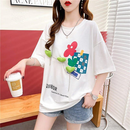 カジュアル プリント 好感度満載 ラウンドネック Tシャツ カットソー＜U-3118＞
