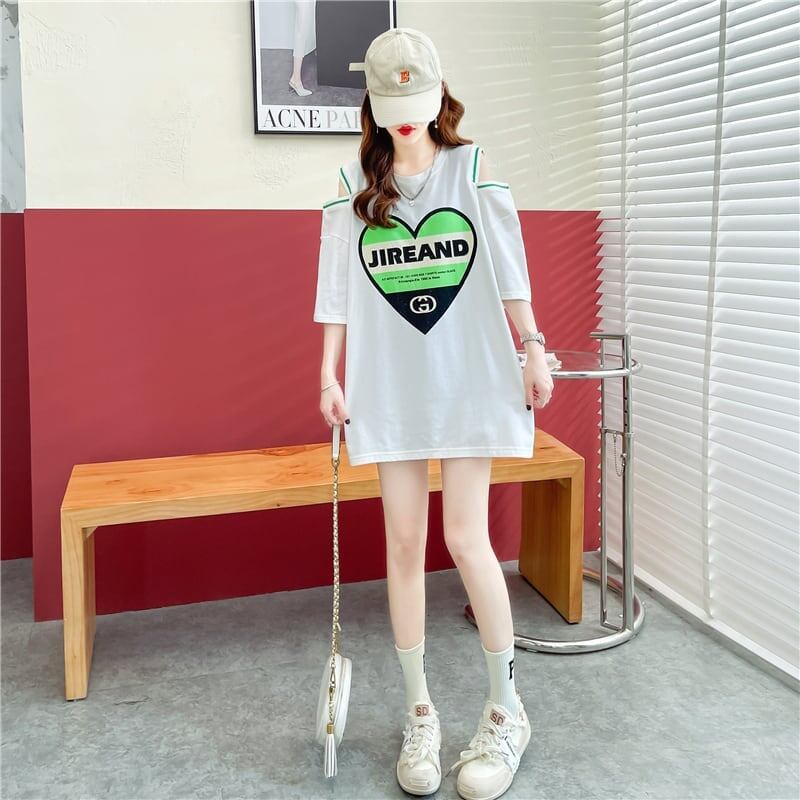 スタイリッシュ 切り替え 一目惚れ プリント Tシャツ カットソー＜U-3521＞