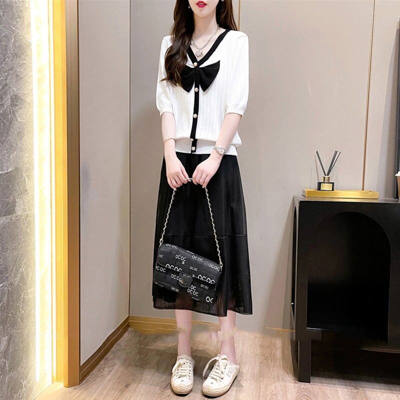 ゆったり感アップ 切り替え 美感いっぱい Tシャツ＋スカート セットアップ＜U-3574＞