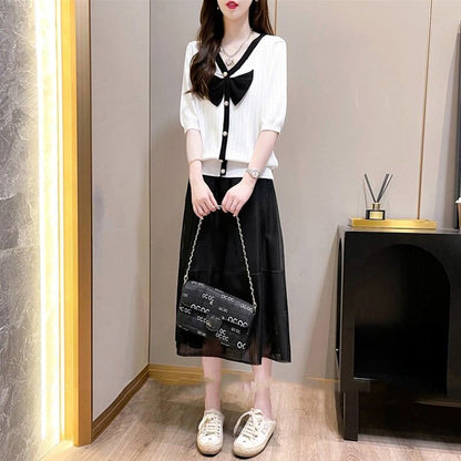 ゆったり感アップ 切り替え 美感いっぱい Tシャツ＋スカート セットアップ＜U-3574＞