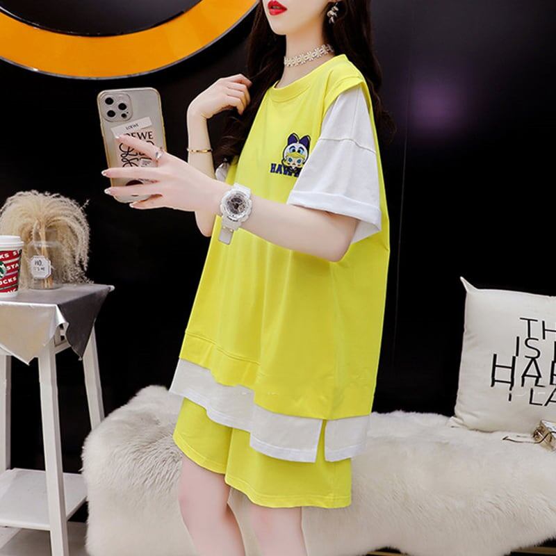ルーズ 切り替え 美人度アップ Tシャツ＋ショートパンツ セットアップ＜U-3310＞