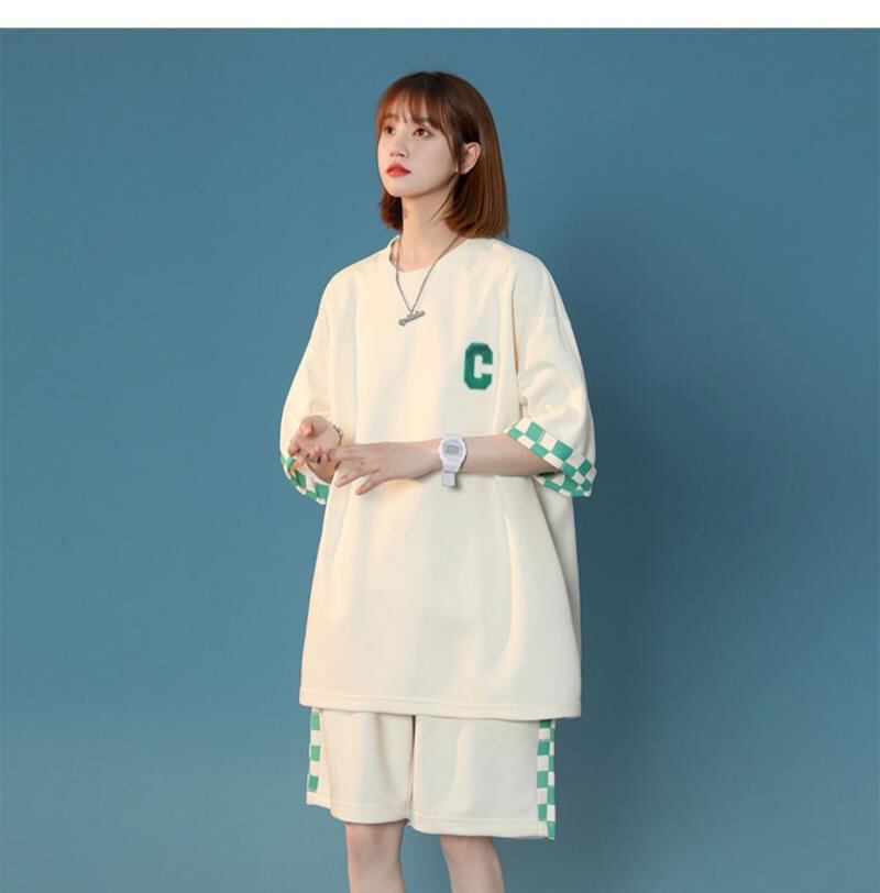 超人気  ルーズ アメリカンスタイルのカジュアルなクロップドジャケット<U-5164> 半袖Ｔシャツⅹパンツセット全2色 <U-8209>