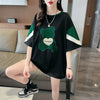 カジュアルルーズワッペン刺繍ステッチカラーブロック半袖Tシャツ<U-2870>