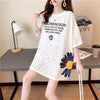 優しい雰囲気 透かし彫り 花柄 プリント ロング Tシャツ ゆったりワンピース ＜isf-3033＞