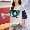 気質漫画カラーマッチング偽ツーピース半袖Tシャツ<U-2997>