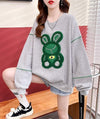 【秋の初めの割引！！】韓国風ルーズ漫画刺繍ホットダイヤモンドミドル丈トップス<U-5024>