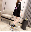 【半額！期間限定！！】グラフィック レース 透かし彫り ロング Tシャツ ゆったりワンピース ＜U-4021＞