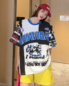 スタイルアップ効果抜群 レース アバンギャルド ダブルプリント全2色 半袖Tシャツ<U-8980>