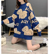 韓国系熊柄ニットセーター全3色<U-4357>