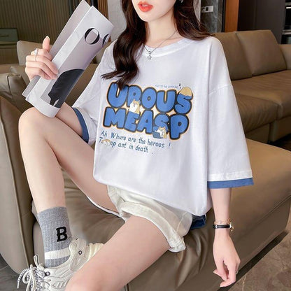 新作 プリントTシャツ ロング アルファベット オーバーサイズ＜U-2808＞