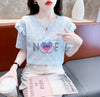 新商品 大人可愛い 話題沸騰中 ホットダイヤモンド 全3色 半袖Tシャツ<U-8868>