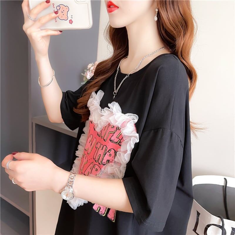 個性的なデザイン 切り替え 今季大好評 プリント Tシャツ カットソー＜U-3410＞