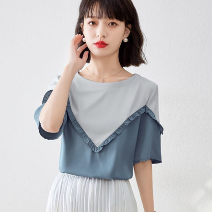 【半額！期間限定！！】 ファッション 定番シンプル 上質 シフォン 半袖<U-6595>