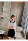 美人度アップ シフォン スウィート 半袖 Tシャツ ショートパンツ セットアップ ＜U-9234＞