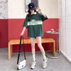 スタイルアップ グラフィック POLOネック ドロップショルダーTシャツ ゆったり半袖 ＜U-3048＞
