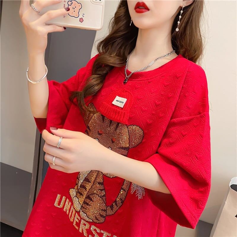 デザイン感 切り替え チャーミング プリント Tシャツ カットソー＜U-3401＞