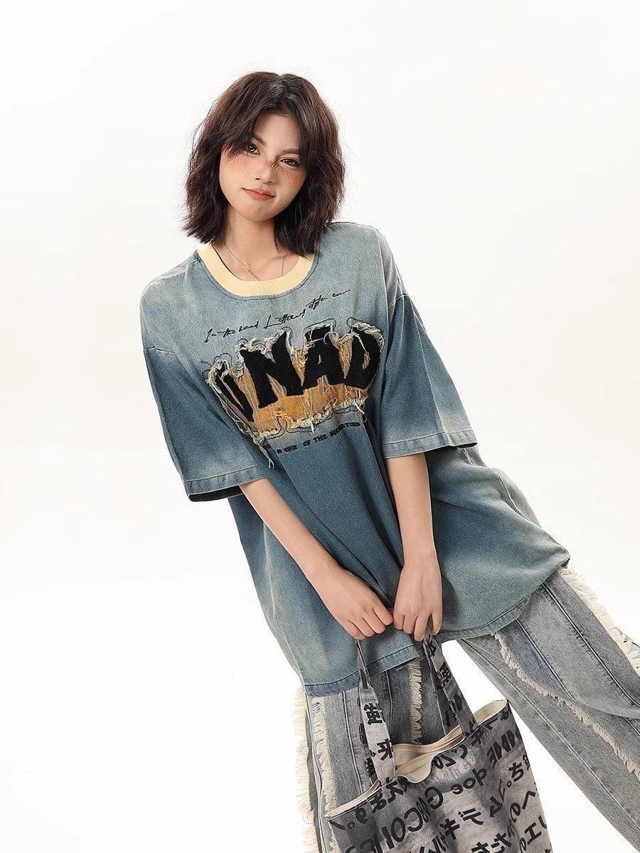 話題沸騰中 絶対流行 売れ筋 早い者勝ち カジュアル デニム 2色選択 Tシャツ<U-11179>
