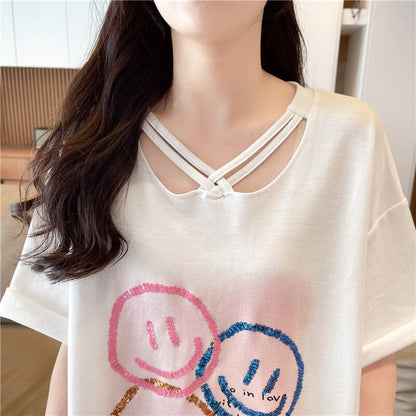 今季マストバイ スウィート 特別デザイン プリント 全2色 半袖Tシャツ<U-8538>