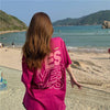 着心地良い プリント アルファベット ロング Tシャツ ゆったり半袖 ＜U-2851＞