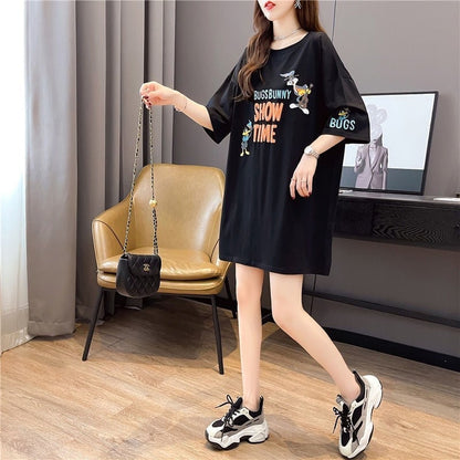 着?せ プリント アルファベット ロングTシャツ 四色 ゆったりワンピース ＜U-4018＞