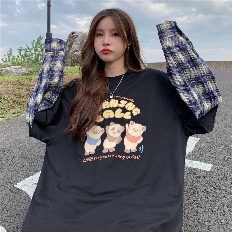 オシャレ度満点 ラウンドネック 個性的なデザイン カートゥーンプリント Tシャツ＜U-2257＞