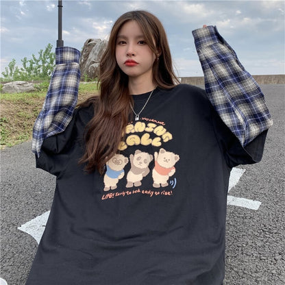 オシャレ度満点 ラウンドネック 個性的なデザイン カートゥーンプリント Tシャツ＜U-2257＞